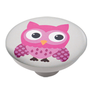 Pink Owl Grey Base Kids Cabinet Knob