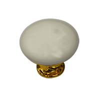 White Ceramic Cabinet Knob - Gold Finis