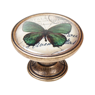 Green Butterfly Cabinet Knob - Antique 