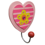 Heart Hook with Flower - 1 Peg - Wood/M