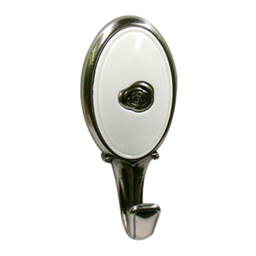 Single Hook - White & Antique Silver Finish - 77mm