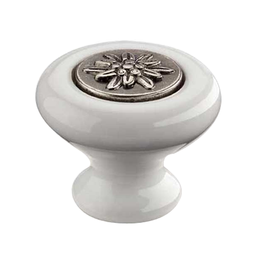 Buy Cabinet Knob - 38mm - White Porcelain Antique Silver 