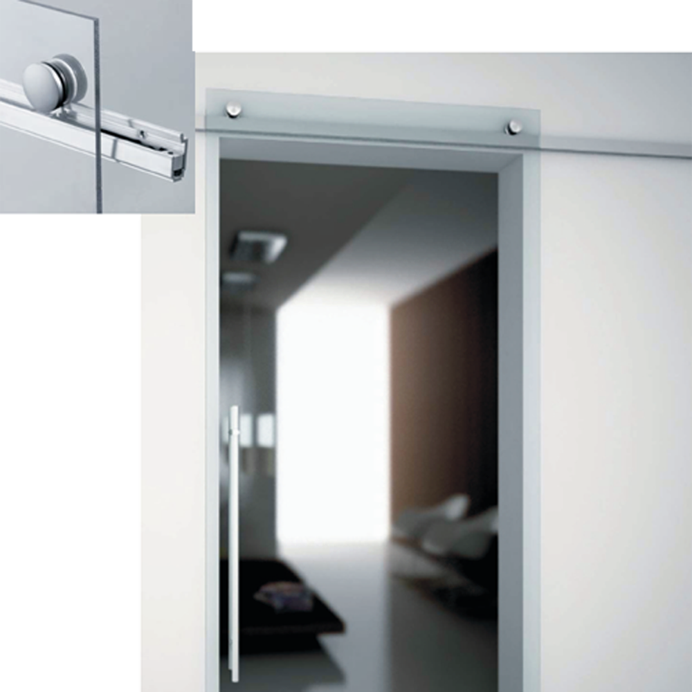 liding system for 2 sliding panel with visible point rollers and square