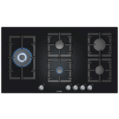 Buy Bosch Gas Hobs 90 cm 5 Burner Black Tempered Glass Online in