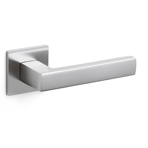 Buy Door Lever handle on rose Satin Chrome Finish Online in India
