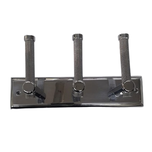 Brass Hook Rail - 3 Peg - Chrome Plated Finish
