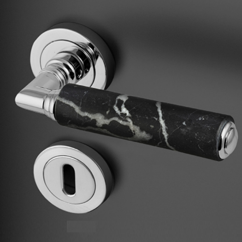 KIKKA Marble Lever Door Handle - Black Marquinia/Champagne Pvd Finish