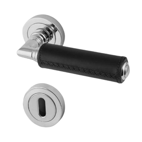 KIKKA Cuoio Door Lever Handle - Camel/Black Matt Finish