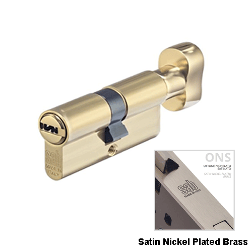 Cylinder Lock - 80mm - LxK - Satin Nickel Plated Brass - Reversible (Series - HR)