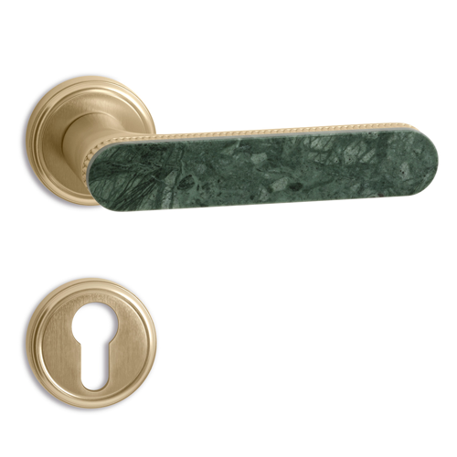 KRONE Lux Door Lever Handle on rose - Insert Guatemala Green Marble in Scratched Bronze Finish