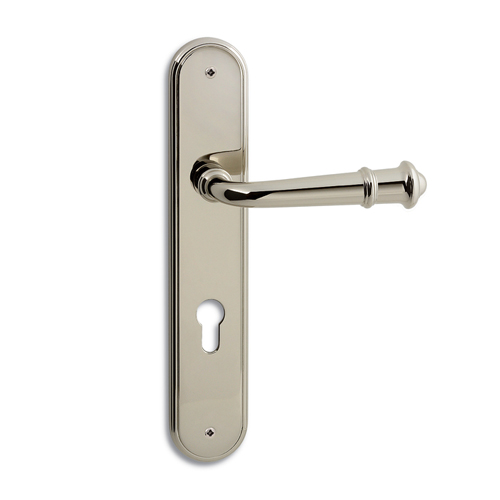 TUDOR Door Lever Handle on plate  - Polished Brass Finish