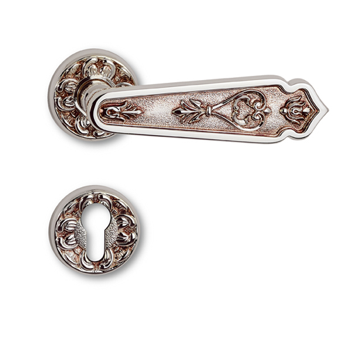 Dubai Door Lever Handle on rose - Old Gold Finish Finish