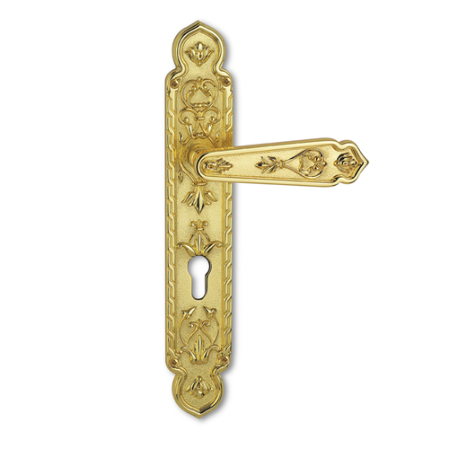Dubai Door Lever Handle on Plate - Old Gold Finish Finish