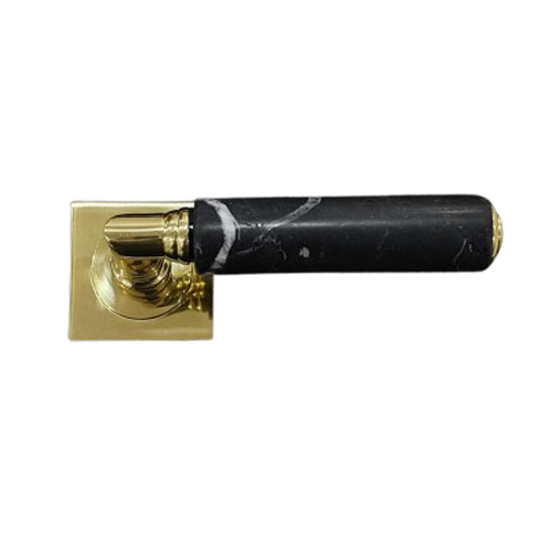 KIKKA Marble (Square) Lever Door Handle - Black Marquinia/Polished Brass Finish