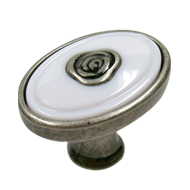 Cabinet Knob -  White & Antique Silver 