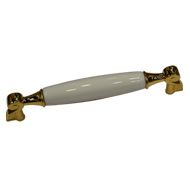 White Ceramic Cabinet Handle - Gold Fin