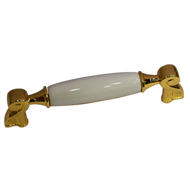 White Ceramic Cabinet Handle - Gold Fin