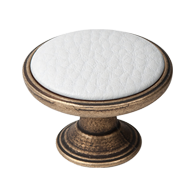 White Leather Cabinet Knob - Antique Br