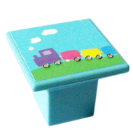 Kids Small Cabinet Train Knob in Sky Bl