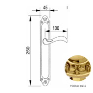 Door lever handle set on plate with key