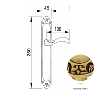 Door lever handle set on plate with key