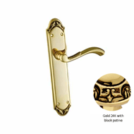 Door lever handle set on plate with yal