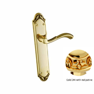 Door lever handle set on plate with yal