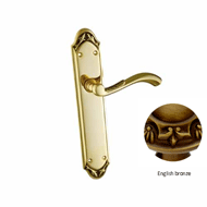 Door lever handle set on plate with yal