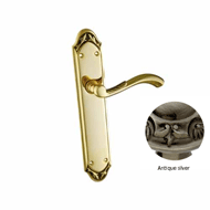 Door lever handle set on plate with yal