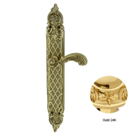 Door lever handle set on plate with yal