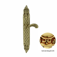 Door lever handle set on plate with yal
