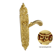 Door lever handle set on plate with yal