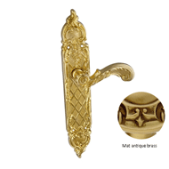 Door lever handle set on plate with yal