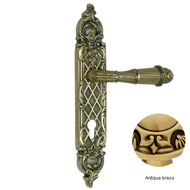 Door lever handle set on plate with key