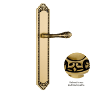 Door lever handle set on plate with key