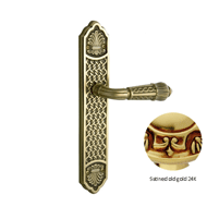 Door lever handle set on plate with yal