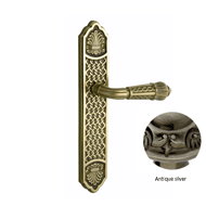 Door lever handle set on plate with yal