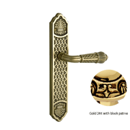 Door lever handle set on plate with yal