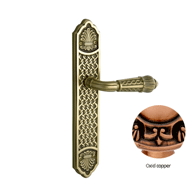 Door lever handle set on plate with yal