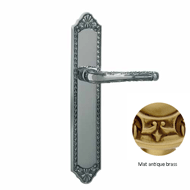 Door lever handle set on plate with yal