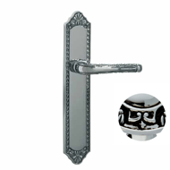 Door lever handle set on plate with yal