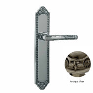 Door lever handle set on plate with yal
