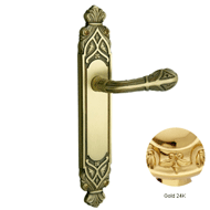 Door lever handle set on plate with key