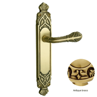 Door lever handle set on plate with key
