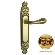 Door lever handle set on plate with key