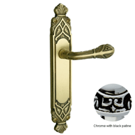 Door lever handle set on plate with key