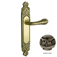 Door lever handle set on plate with key