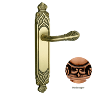 Door lever handle set on plate with key