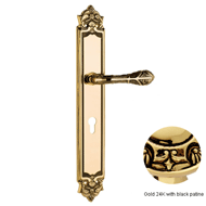 Door lever handle set on plate with key