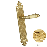 Door lever handle set on plate with key